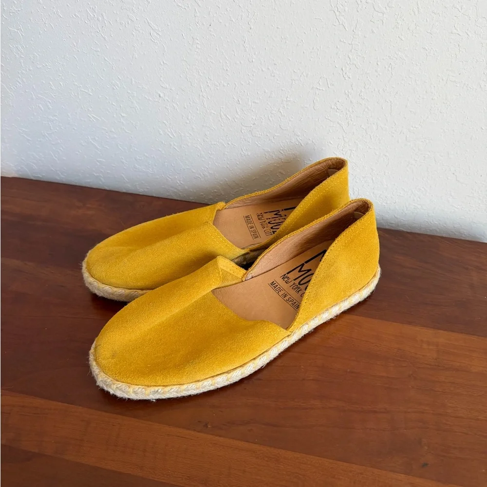 Miz Mooz Celestine Mustard Yellow Leather Espadrille Flats Womens 36 Casual